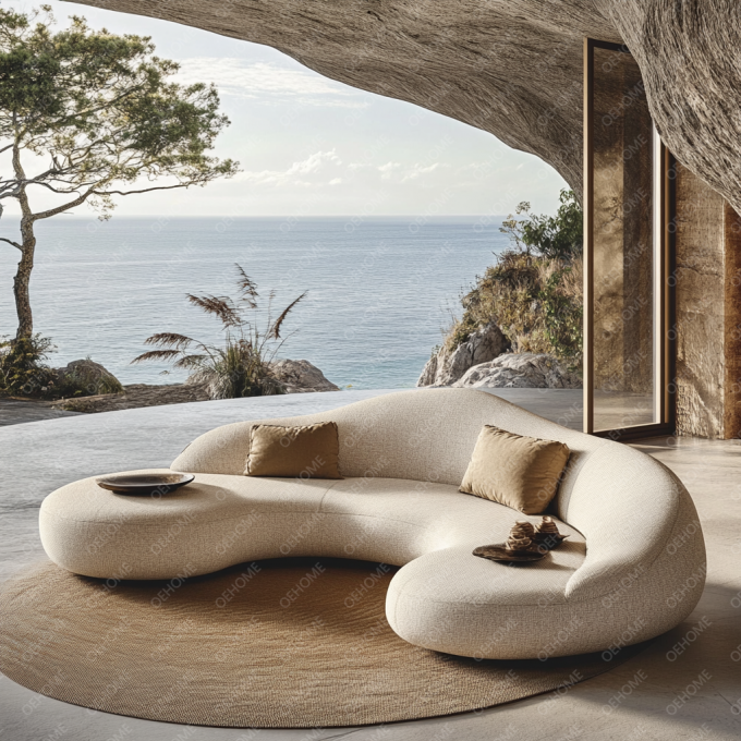 Set Sofa Kayu Ruang Tamu Furnitur Taman Melengkung Dengan Desain Modern Dan Pilihan yang Dapat Disesuaikan 5