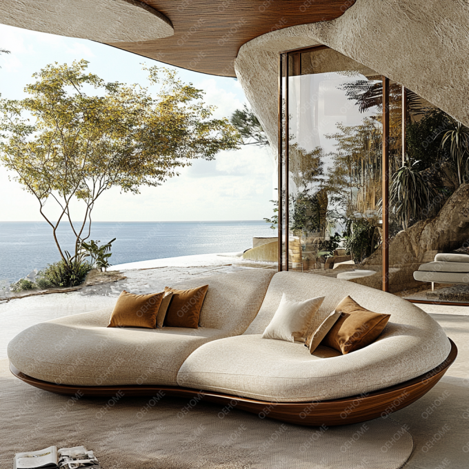 Set Sofa Kayu Ruang Tamu Furnitur Taman Melengkung Dengan Desain Modern Dan Pilihan yang Dapat Disesuaikan 6