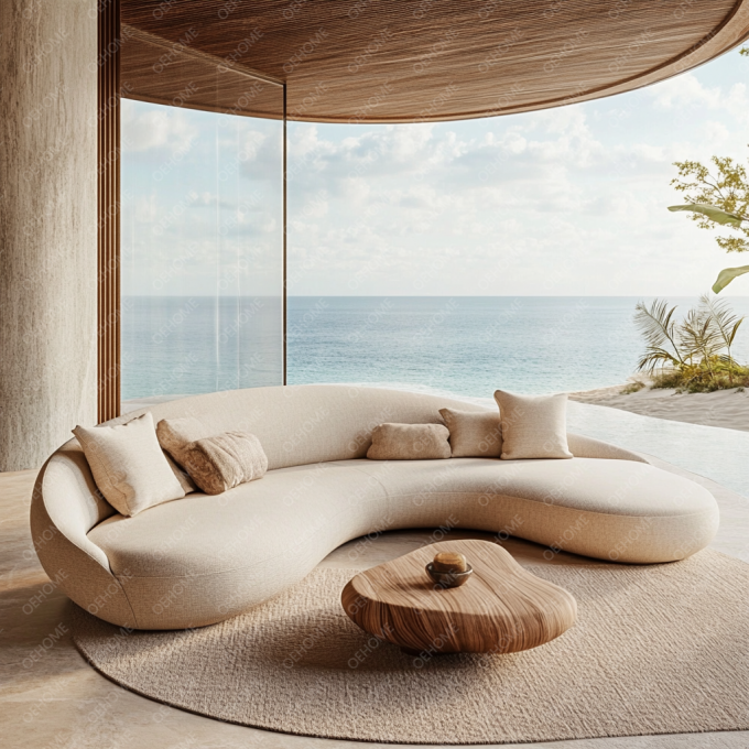 Set Sofa Kayu Ruang Tamu Furnitur Taman Melengkung Dengan Desain Modern Dan Pilihan yang Dapat Disesuaikan 7