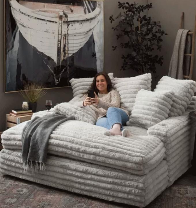 Sofa Set Loveseat Chaise Kain Corduroy Modern Pintu-ke-Pintu Cinema Sleeper Untuk Ruang Tamu Kontemporer 4