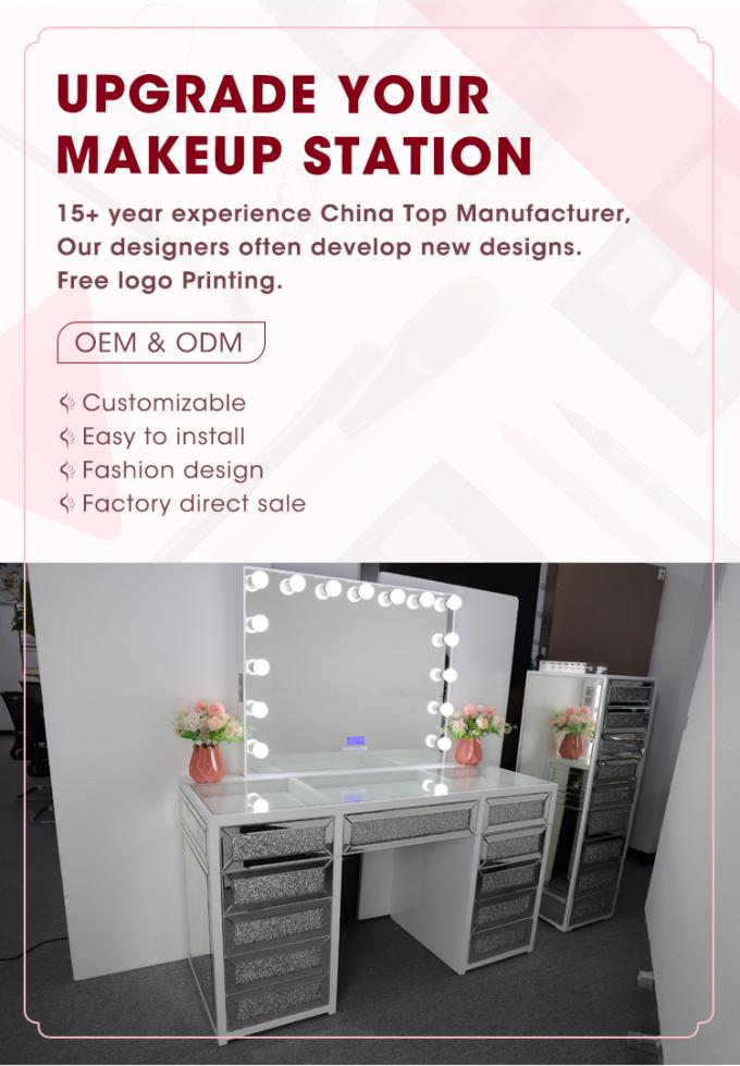 Meja Rias Kayu Ek Desain Modern Dengan Meja Rias Cermin Berlampu dan Penyimpanan 1