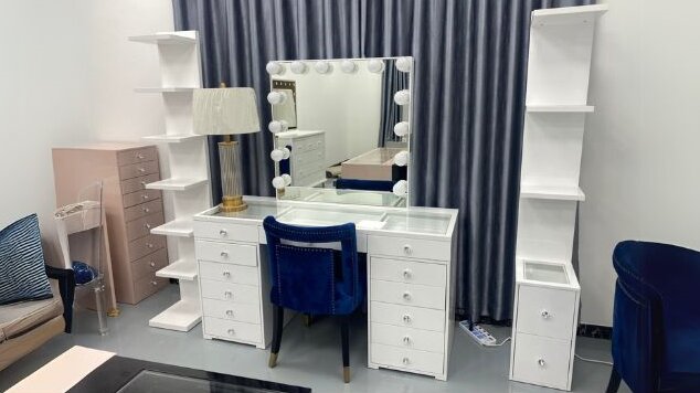 Furnitur kamar tidur modern mewah Fungsi kamar tidur dengan emas dilapisi atas dan kulit marmer keramik dresser 10