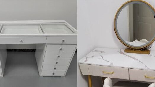 Furnitur kamar tidur modern mewah Fungsi kamar tidur dengan emas dilapisi atas dan kulit marmer keramik dresser 11