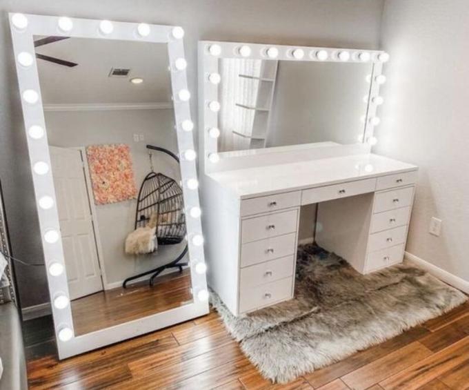 Furnitur kamar tidur modern mewah Fungsi kamar tidur dengan emas dilapisi atas dan kulit marmer keramik dresser 13