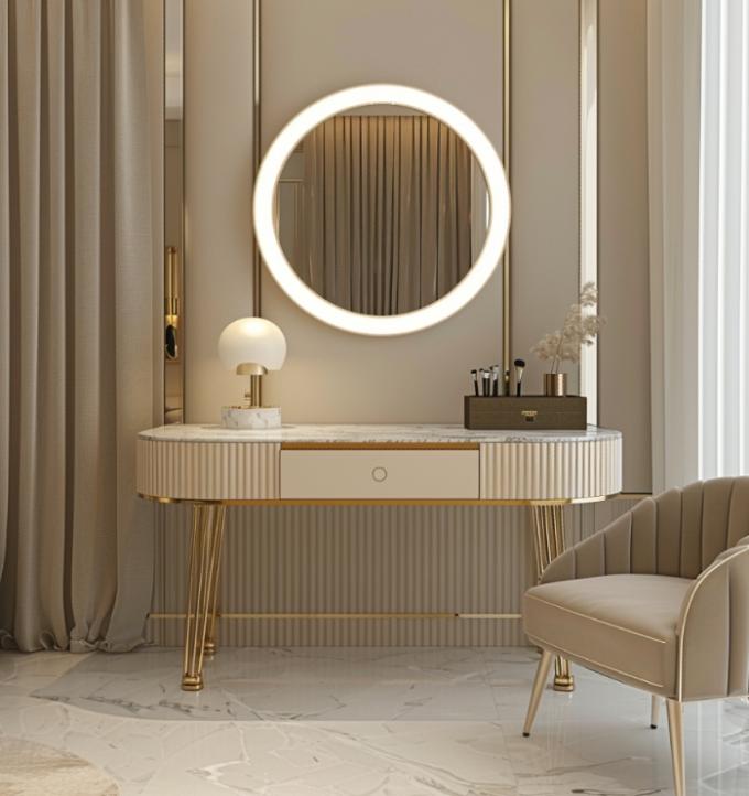 Furnitur kamar tidur modern mewah Fungsi kamar tidur dengan emas dilapisi atas dan kulit marmer keramik dresser 1
