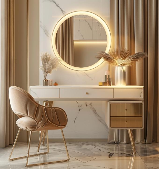 Furnitur kamar tidur modern mewah Fungsi kamar tidur dengan emas dilapisi atas dan kulit marmer keramik dresser 3