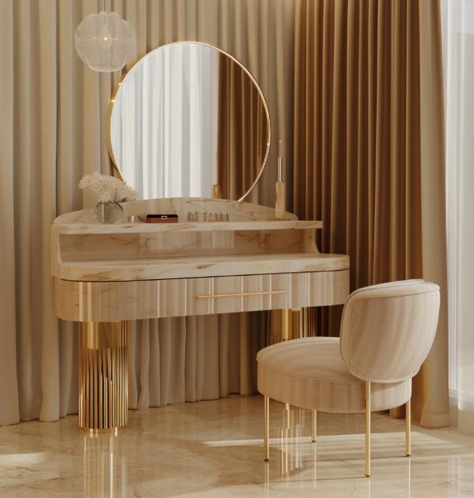 Furnitur kamar tidur modern mewah Fungsi kamar tidur dengan emas dilapisi atas dan kulit marmer keramik dresser 2