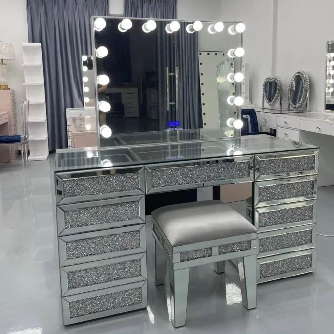 Set Kamar Tidur Ukuran King Mewah Modern dengan Cermin Berlian Kayu Solid untuk Rumah Villa Kamar Tidur Ruang Tamu 3