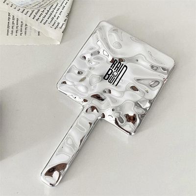 Setiap hari Disesuaikan Handle Hand Mirror Logo Disesuaikan Glitter Kecil Silver Makeup Mirrors