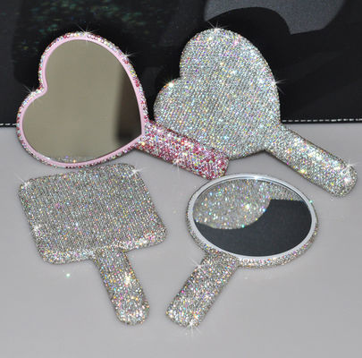 Rhinestone Heart Travel Portable Vanity Mirror Makeup Light Up Untuk Makeup