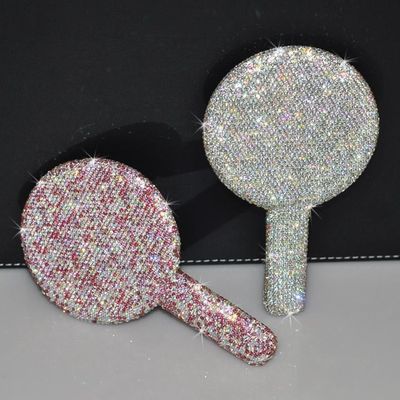Cermin Rhinestone Lingkaran Pink Cahaya untuk On-the-Go Touch-Ups dan Aplikasi Makeup