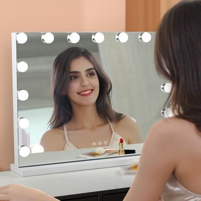 Modern Chrome Led Hollywood Vanity Mirror Memperbesar Dengan Lampu