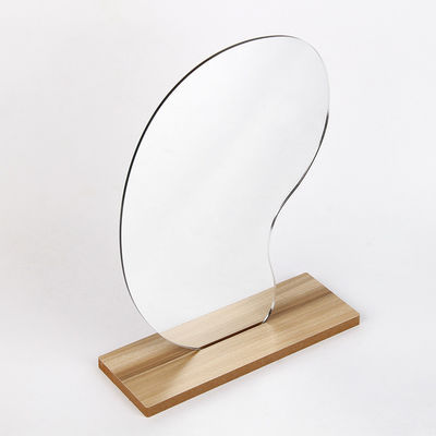 Curvy Portable Lighted Makeup Mirror Kayu Stand Untuk Vanity