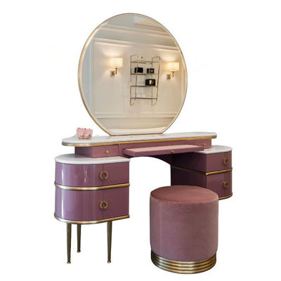 Lampu Kamar Tidur Meja Vanity Kecil Meja Pink Dengan Bangku Desain Plaid