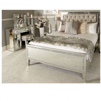 Modern Gold Finish Velvet Papan King Queen Bed Set Kamar Tidur Perabotan 2021
