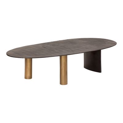 Modern Metal Top Glass Meja Kopi Oval Brown Dengan Kaki Baja Insta