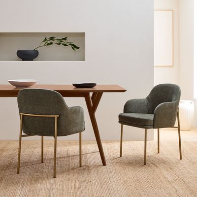 Frame stainless steel lingkaran kursi makan beludru Set Dinette kontemporer