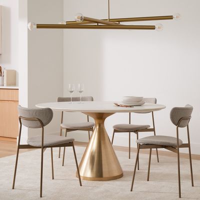 Marmer Top Steel Gold Pedestal Tables Untuk Ruang Tamu Kopi