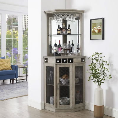Kayu Kastil Sudut Wine Bar Lemari rak Furnitur Rumah