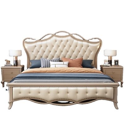 Custom Kayu Double Bed Frame Ukuran Ratu Dengan Headboard Dan Laci
