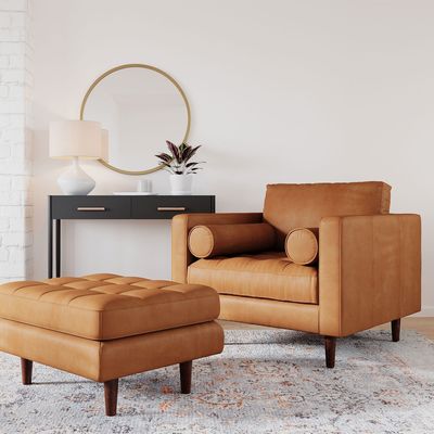 Modern Velvet Arm Kulit Chaise Lounge Kursi Dengan Ottoman Bangku