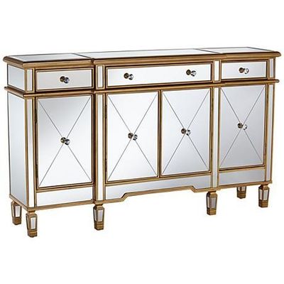 Lemari Ruang Tamu Modern 4 Laci 4 Pintu Lemari Bufet Meja dengan Lampu Cermin
