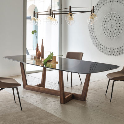 8-10 Seater Oblong Marmer Stone Meja Makan Set Kaca Kayu Atas