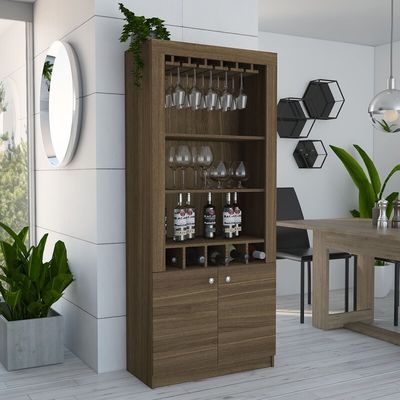 Industri Bar Corner Wine Rack Cabinet Dengan Rak Kayu Desain Dinding