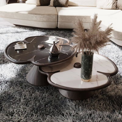 Meja Pusat Marmer Kayu Bulat Untuk Ruang Tamu Desain Clover