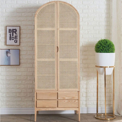 Lemari Pakaian Rattan Modern Lemari penyimpanan 2 Pintu Kayu Padat 75*58*201cm