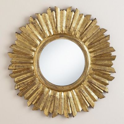 Metal Frame Bunga Matahari Bulat Mirror 24 X 36 Emas Antik Untuk Ruang Pakaian