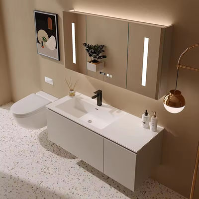OEM Makeup Wall Hang Sink Vanity LED Mirror Dengan Basin Resin