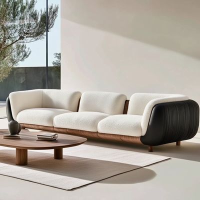 Modern Sofa Set 3-seat Soft Bay Living Room Sitting Sofa Bungkus Kain Furnitur Putih Bahan Pengisi busa