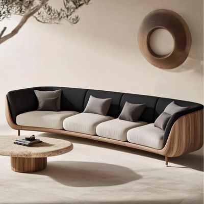 Sofa Seksional Putih Modern Dengan Kaki Kayu Padat