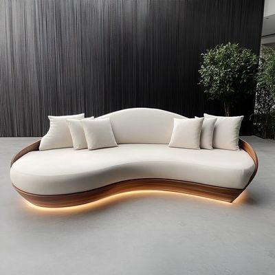 Furnitur Double Seat Gaya Tufted Back White Love Seat Sofa Dengan Kayu Bulan Lingkaran Kain Cushion Hotel Must-Have