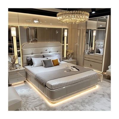 Tempat Tidur Kayu Ukuran Queen Desain Modern yang Dapat Disesuaikan Untuk Set Kamar Tidur Raja Cermin Mewah Kerajaan Italia Di Rumah Atau Kamar Hotel