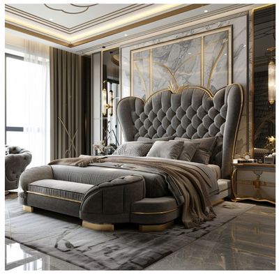 Tempat Tidur Ganda Master Kulit Modern Hall Kayu Solid Penyimpanan Rangka Tempat Tidur Kulit Italia untuk Perabot Rumah Hotel Apartemen