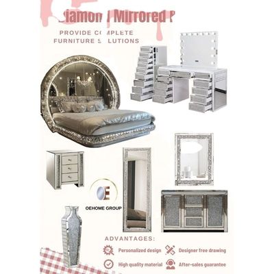 Set Kamar Tidur Ukuran King Mewah Modern dengan Cermin Berlian Kayu Solid untuk Rumah Villa Kamar Tidur Ruang Tamu