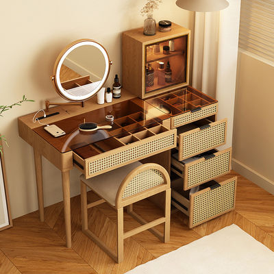 Massive Wood Corner Makeup Vanity Set Meja rias cermin putar