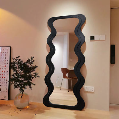 OEM Lantai Gelombang Mirror Berdiri Hitam Ornate Frame Kayu