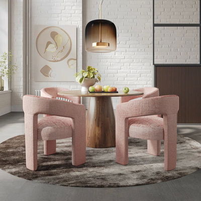 Modern 6 Orang Set Ruang Makan Bulat Dengan Kursi Kayu