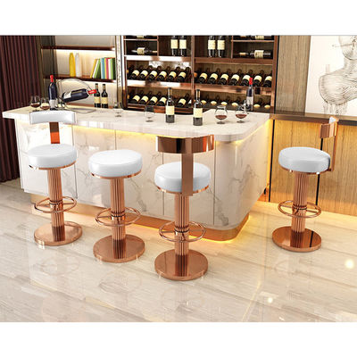 Bar Backless Counter Stools Kulit Putih Mawar Emas Untuk Dapur Restoran