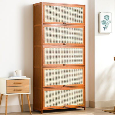 Disesuaikan Slim Bambu Kayu Sepatu Cubby Storage Cabinet