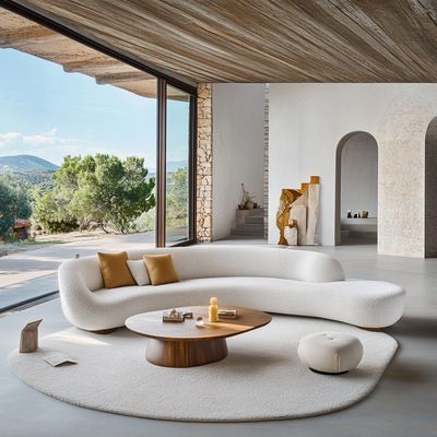 SET Sofa Bagian Modern Desain Tiup Tanpa Sudut Dengan Gaya Sudut Dan Kain Beludru Modular Melengkung