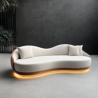 Sofa Dekor Kain Boucle Modular Melengkung Set Sofa Sudut Lantai Ruang Tamu Modern