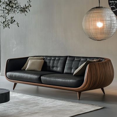 Elegant Kayu Bagian Sofa Akhir Desainer Italia Modern ruang tamu Villa Set Dengan Luxury Kulit Asli Dan Furnitur
