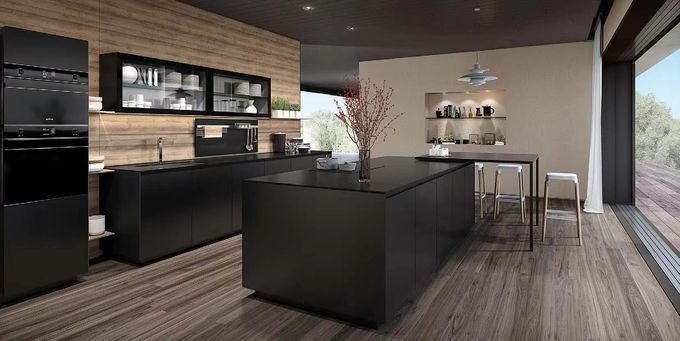 ISO9001 Cabinet Dapur Prafabrik Kayu Modern Solusi Dirakit 0