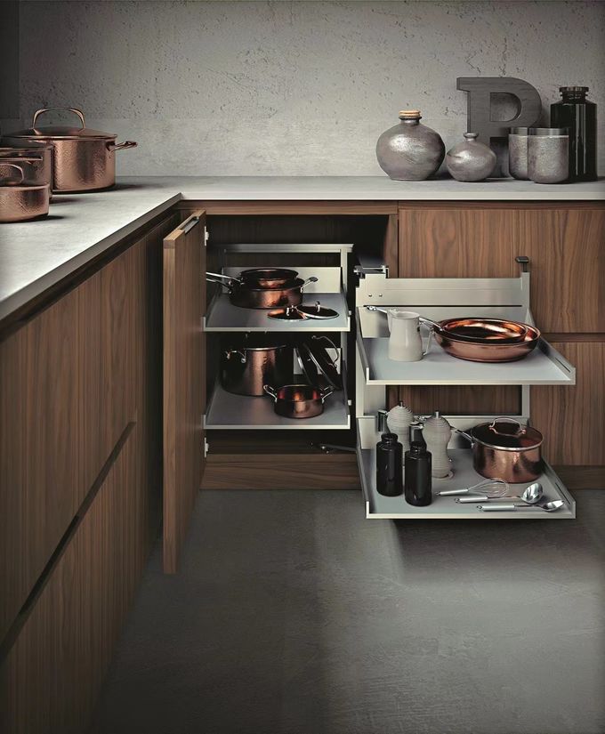 Aluminium Modular Corner Cabinet Solutions Melamine Dapur Kabinet 0