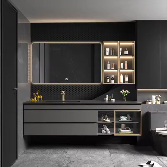 Lemari kamar mandi modern yang dipasang di dinding untuk make-up lemari pakaian 54 inci 0