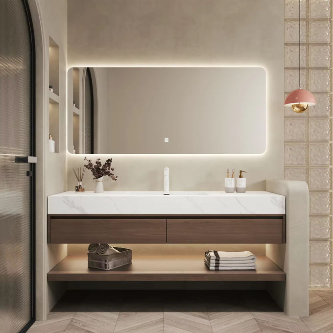 Papan kayu MDF Kamar mandi Lemari wastafel Unit Silver Mirror 0